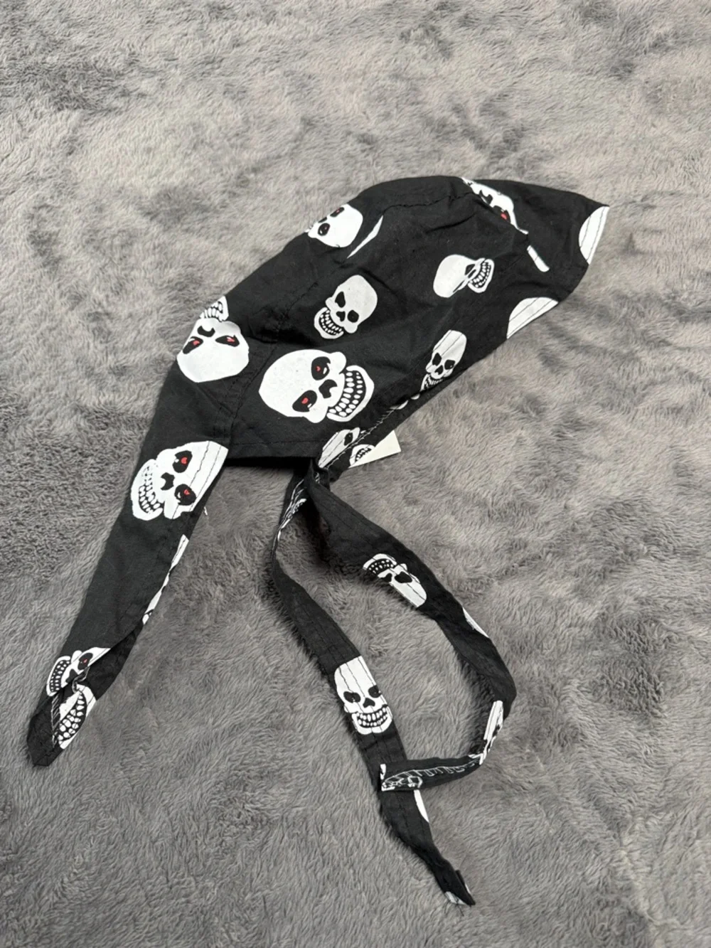 Skull Print Doo Rag Bandana Cotton Black White Red
